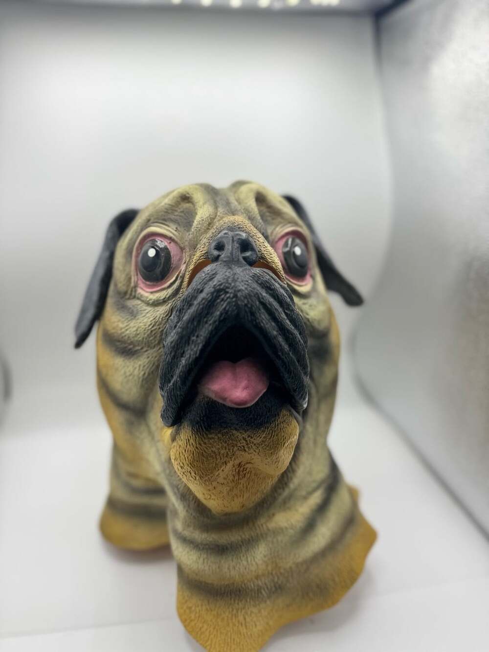 CA Fun Rubber Pug Dog Mask Animal Costume Head Piece Tan Black